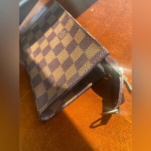 Louis Vuitton Brown Damier Canvas Zip Pouch with Gold Hardware